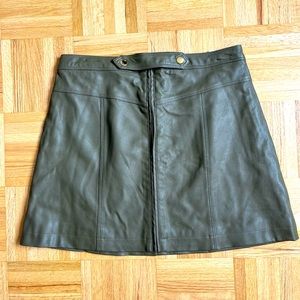 Olive Green Leather Skirt with Gold Buckle Detail